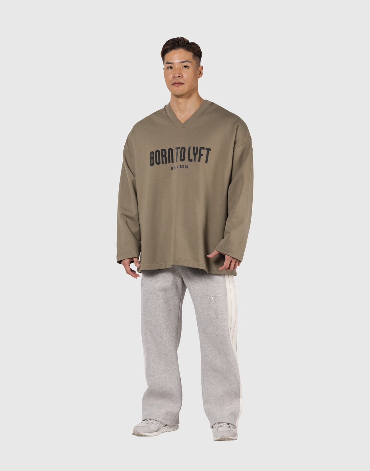 Oversize V-Neck Sweatshirt - Beige
