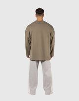 Oversize V-Neck Sweat Shirt - Beige