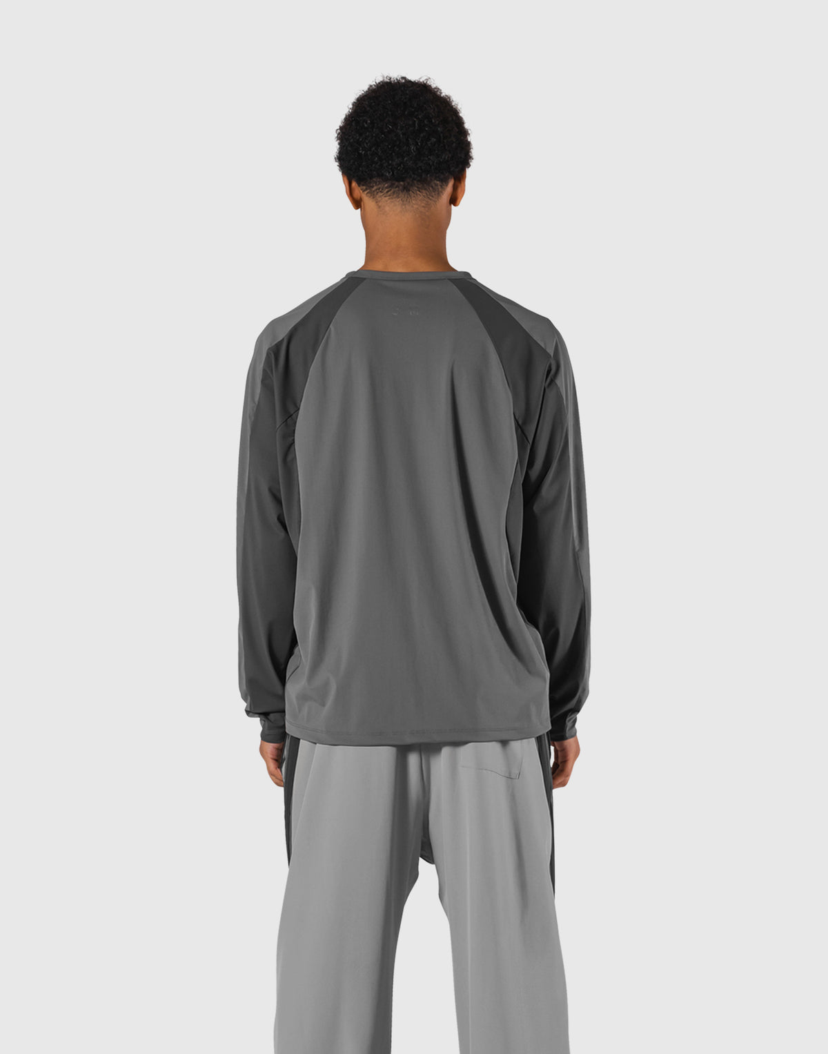 Round Pattern Waffle Nylon Stretch Long T-Shirt - D.Grey