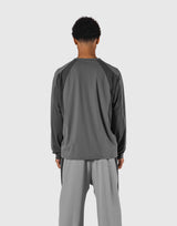 Round Pattern Waffle Nylon Stretch Long T-Shirt - D.Grey