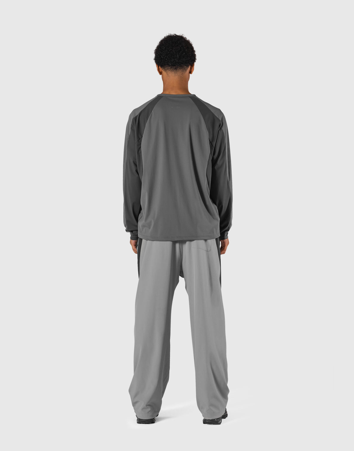 Round Pattern Waffle Nylon Stretch Long T-Shirt - D.Grey