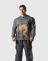 Herculean Graphic Vintage Long Sleeve Big T-Shirt - D.Grey