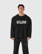 Pile Wappen Knit Like Loose Sweat Shirt - Black