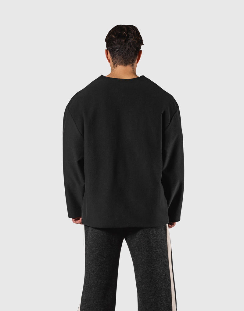 Pile Wappen Knit Like Loose Sweat Shirt - Black – LÝFT