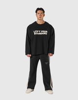 Pile Wappen Knit-Like Loose Sweatshirt - Black