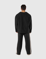 Pile Wappen Knit-Like Loose Sweatshirt - Black