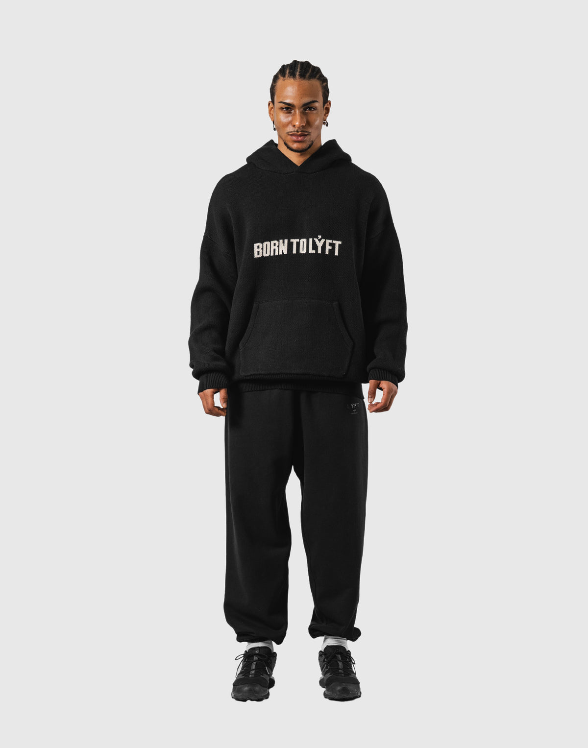 BTL Double Jacquard Knit Hoodie - Black