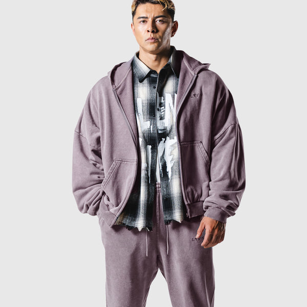 Oversize Vintage Sweat Zip-Up Hoodie - Purple – LÝFT