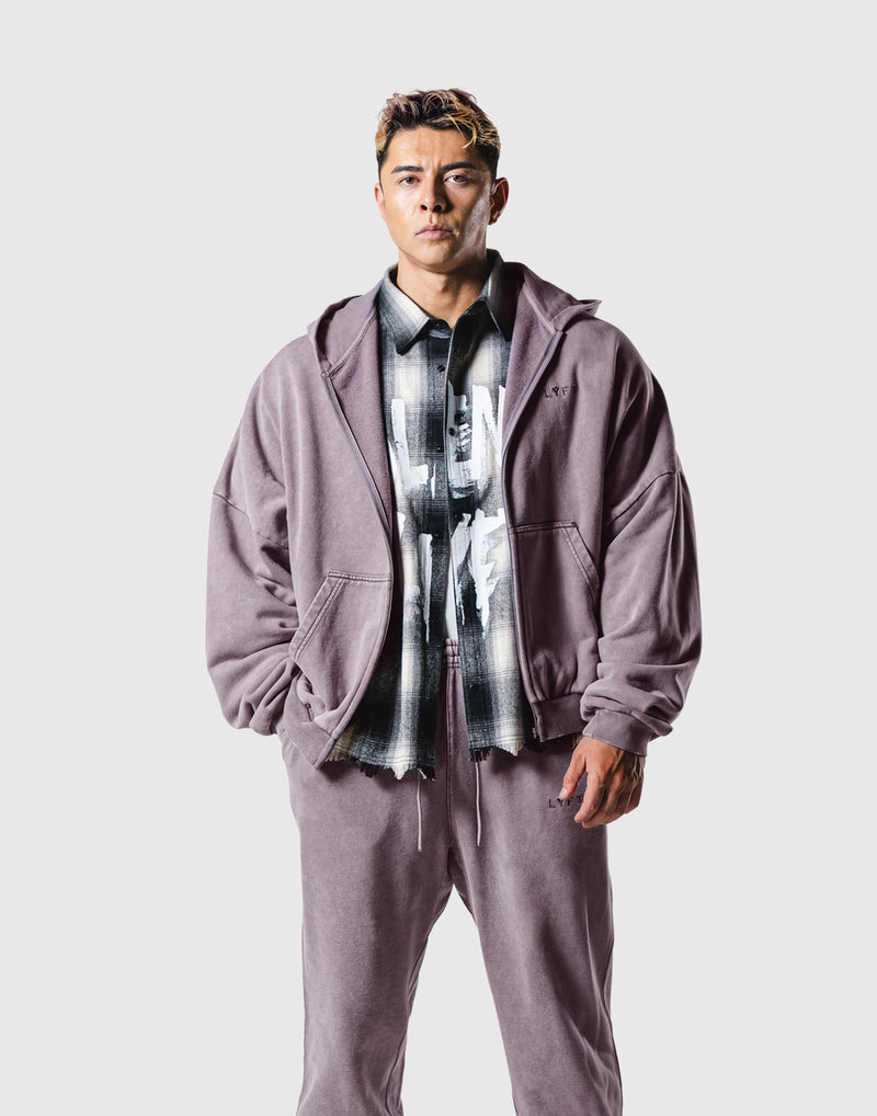 Oversize Vintage Sweat Zip-Up Hoodie - Purple – LÝFT