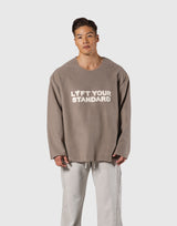 Pile Wappen Knit Like Loose Sweat Shirt - Beige