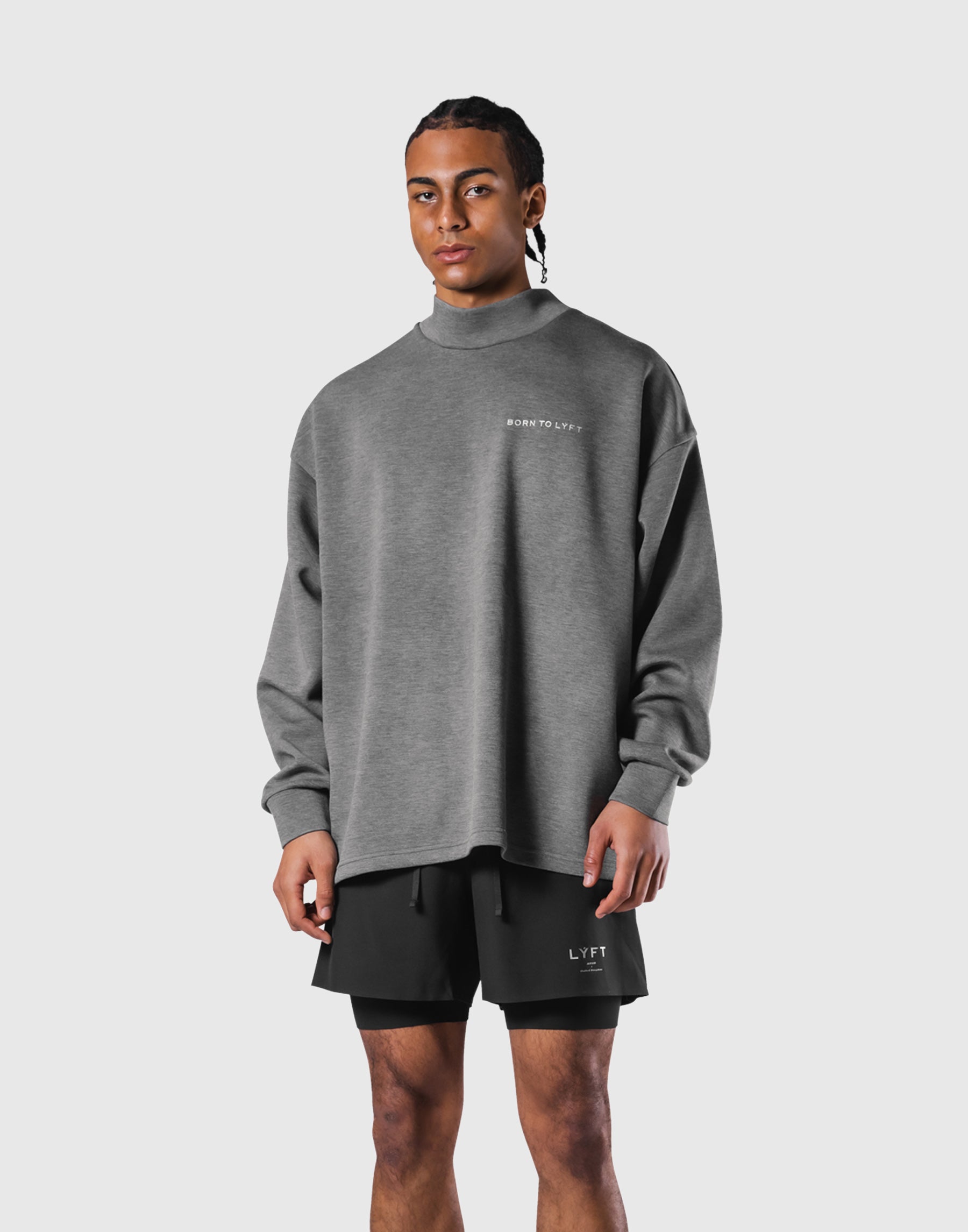 Oversize Mock Neck Pullover - D.Grey – LÝFT