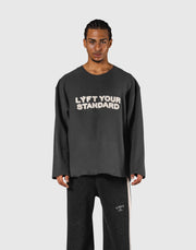 Pile Wappen Knit Like Loose Sweat Shirt - D.Grey