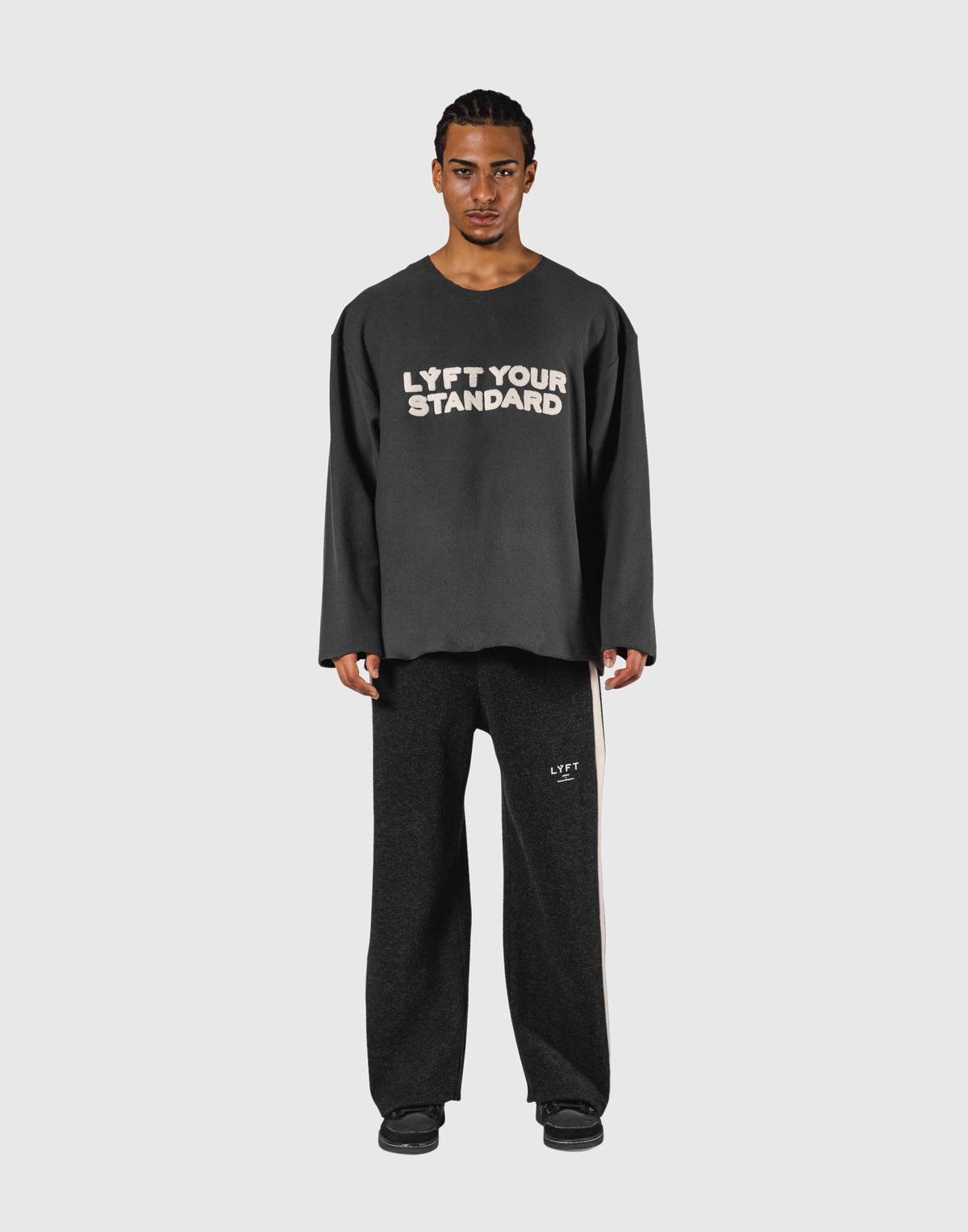 Pile Wappen Knit Like Loose Sweat Shirt - D.Grey