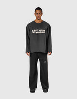 Pile Wappen Knit Like Loose Sweat Shirt - D.Grey