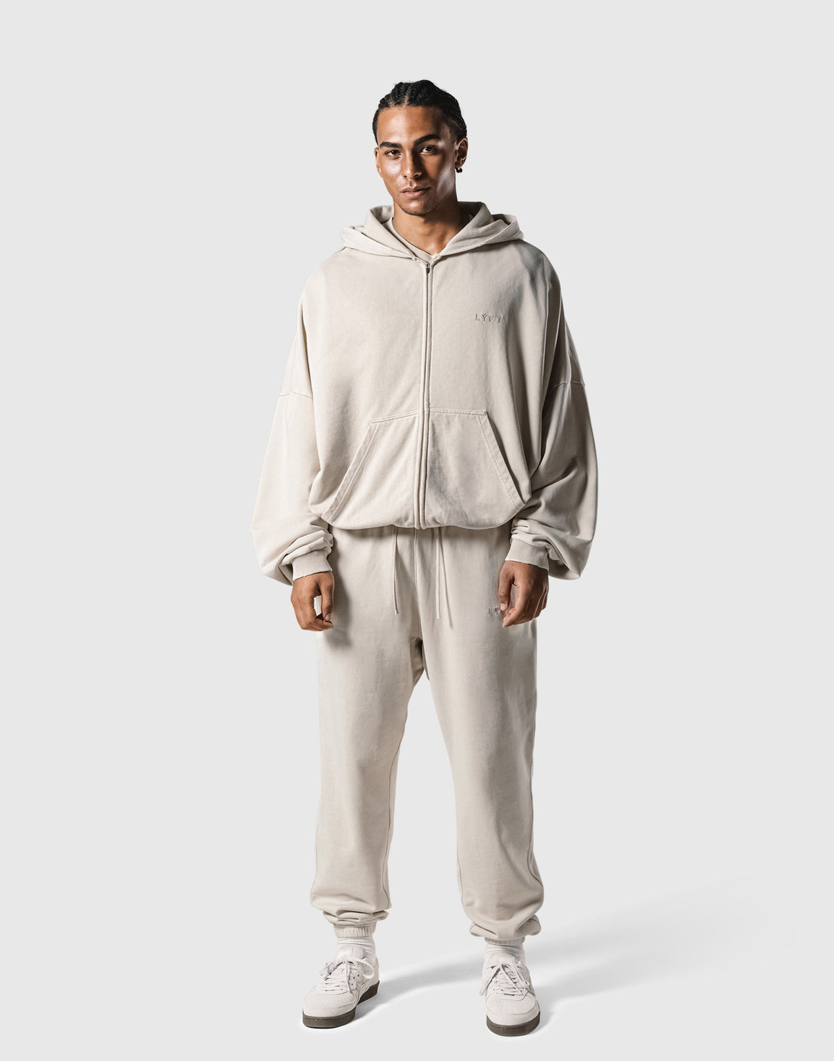 Oversize Vintage Sweat Zip-Up Hoodie - Ivory