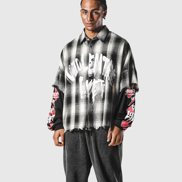 Cut-Off layered Oversize Check Shirt - Black – LÝFT