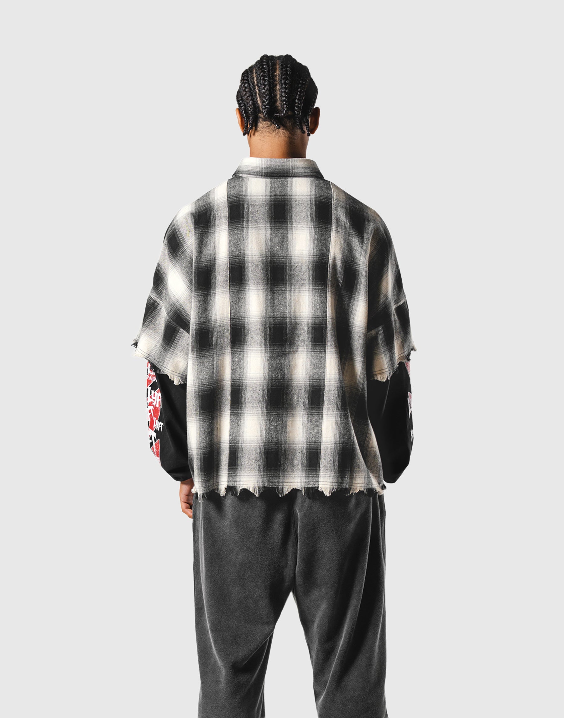 Cut-Off layered Oversize Check Shirt - Black – LÝFT