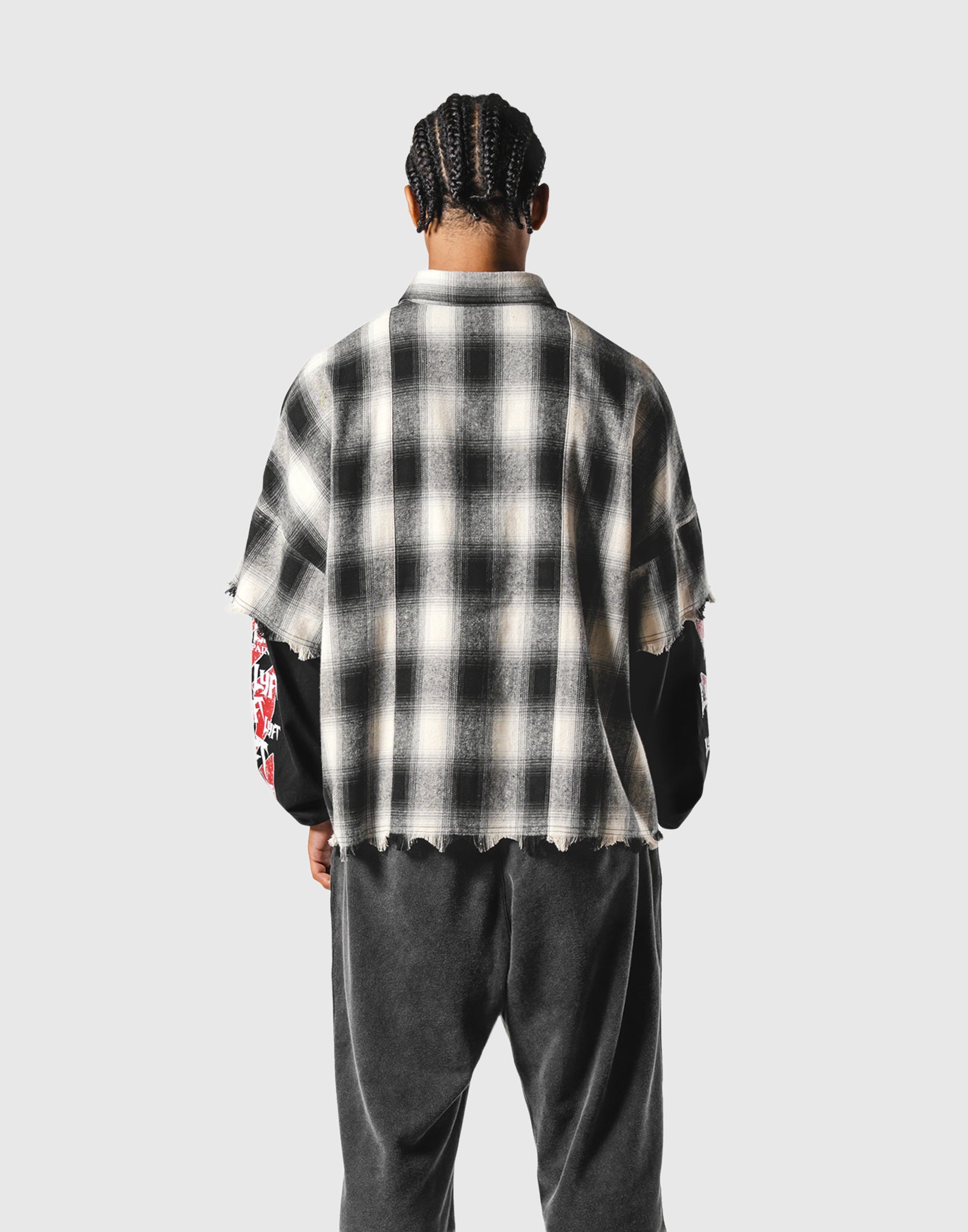 Cut-Off layered Oversize Check Shirt - Black – LÝFT
