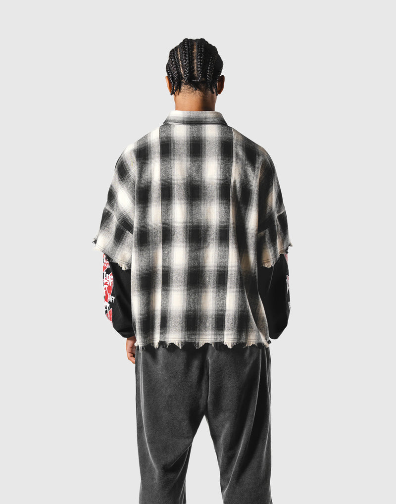 Cut-Off layered Oversize Check Shirt - Black – LÝFT
