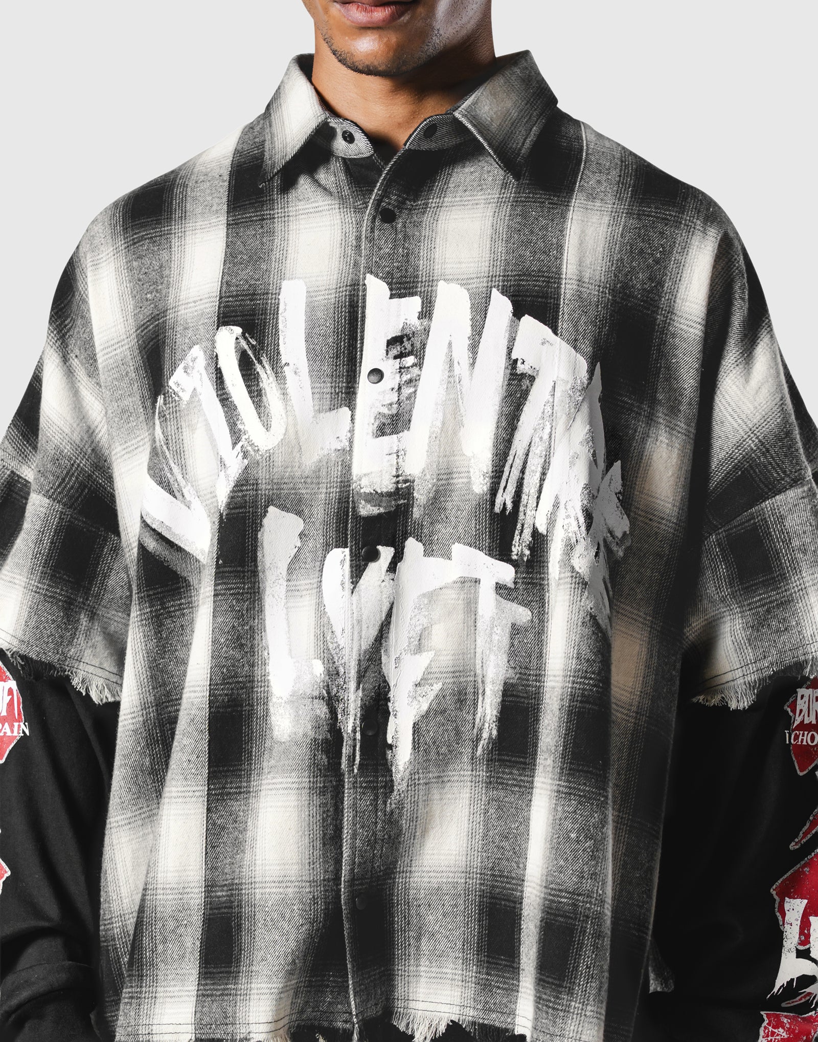 Cut-Off layered Oversize Check Shirt - Black – LÝFT