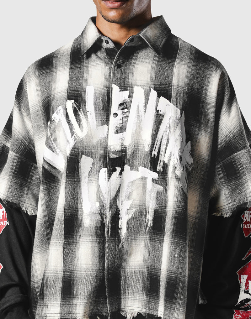 Cut-Off layered Oversize Check Shirt - Black – LÝFT