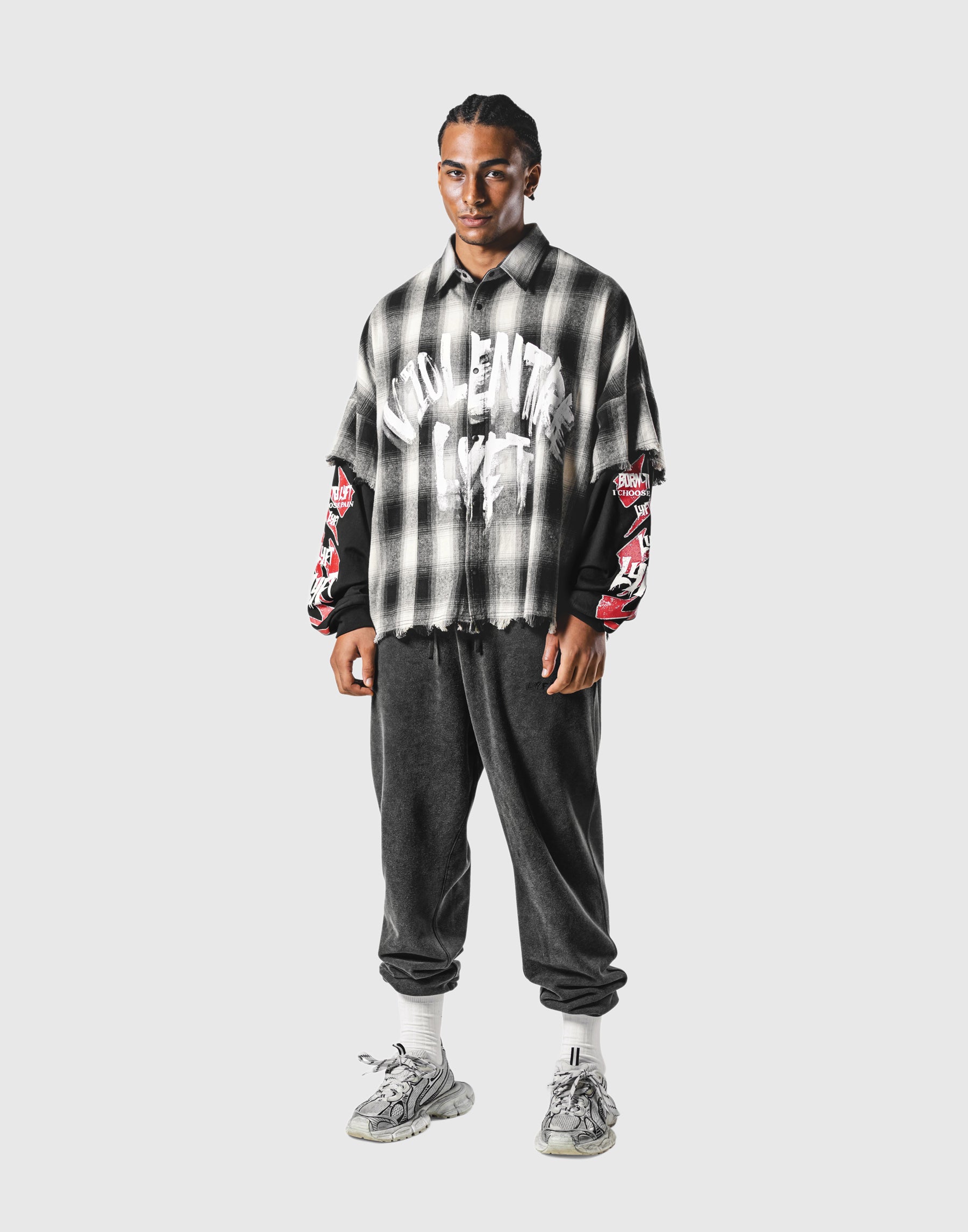 Cut-Off layered Oversize Check Shirt - Black – LÝFT
