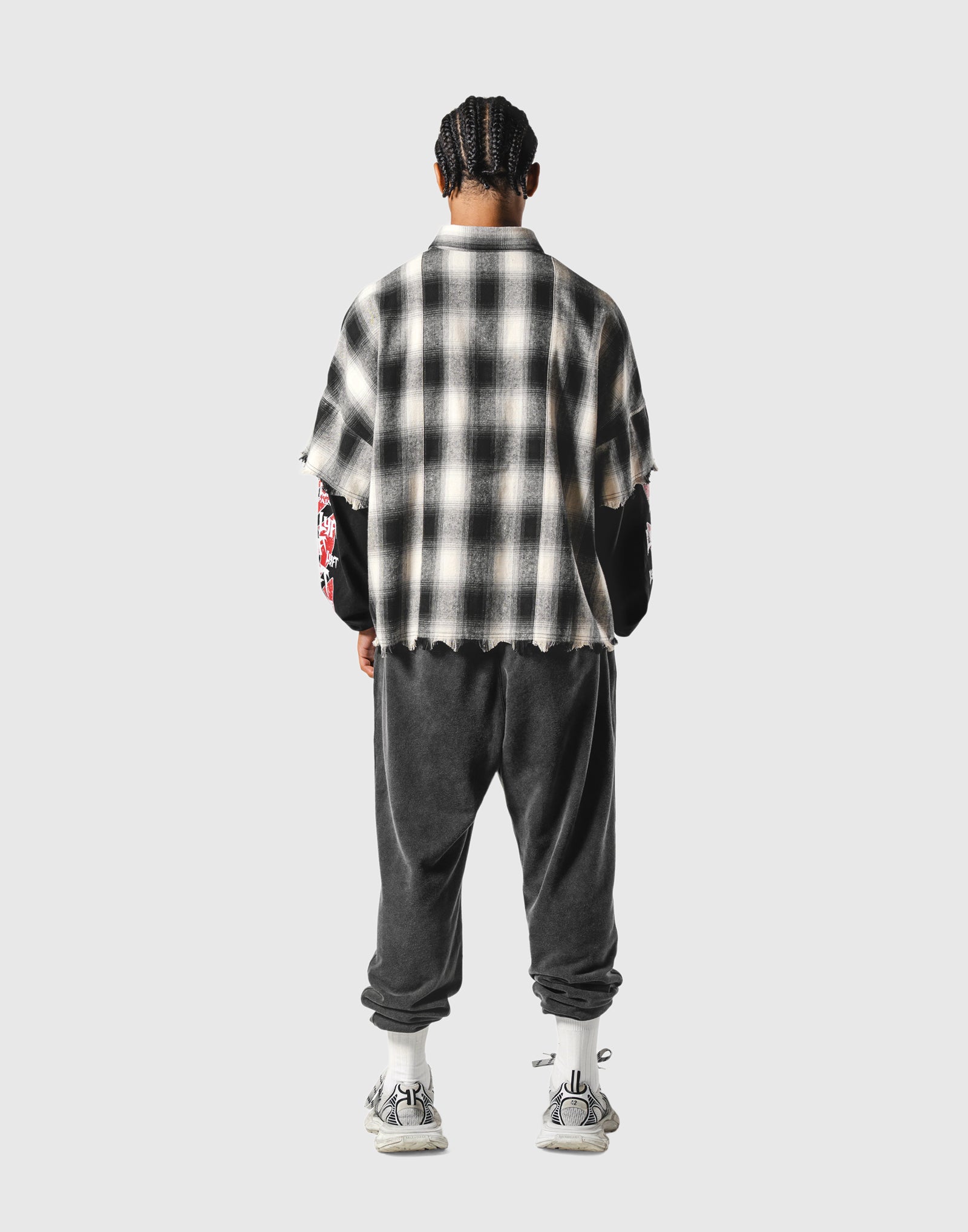 Cut-Off layered Oversize Check Shirt - Black – LÝFT