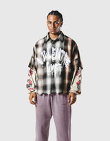 Cut-Off layered Oversize Check Shirt - Ivory