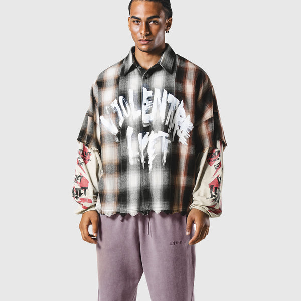 Cut-Off Layered Oversize Check Shirt - Ivory – LÝFT