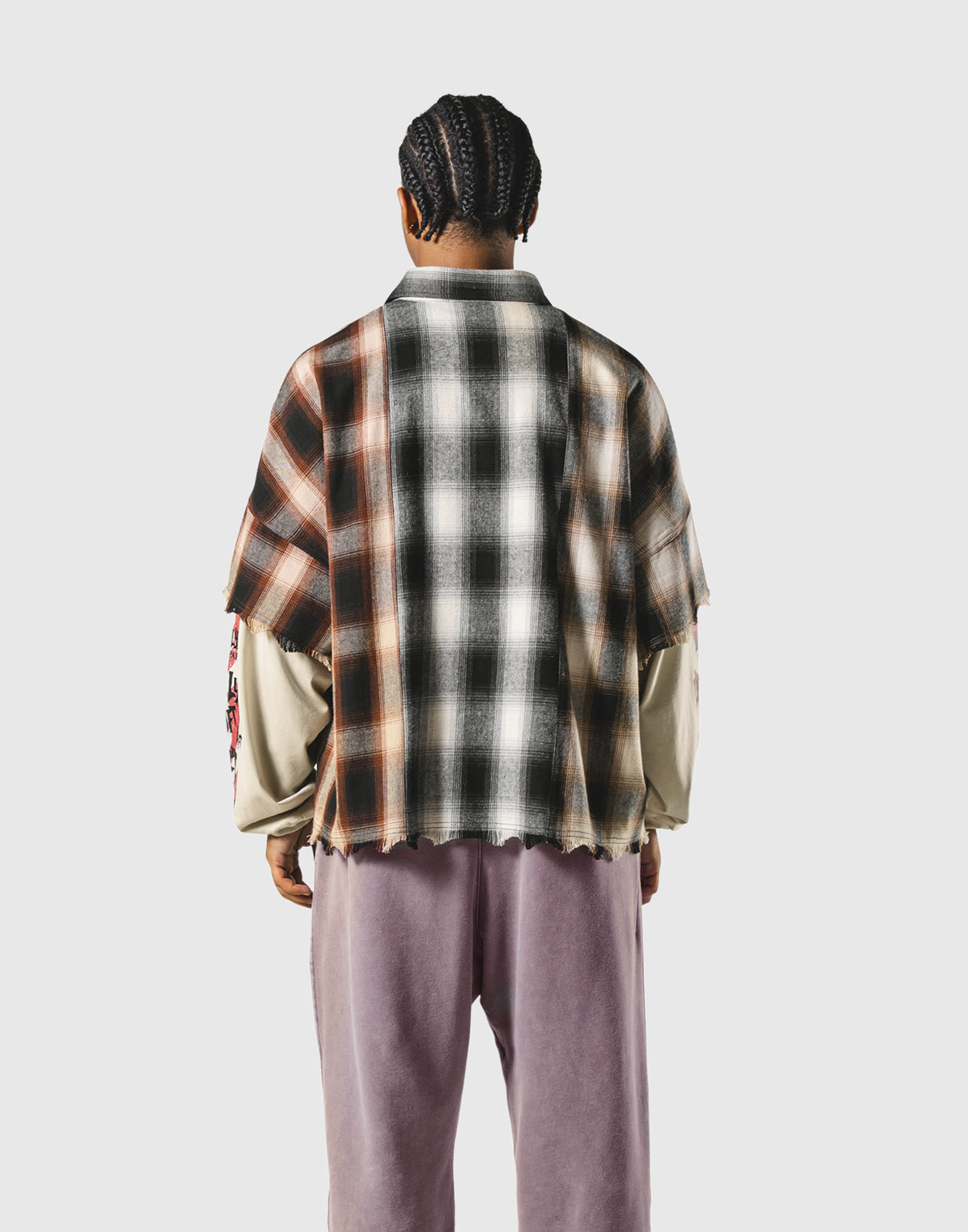 Cut-Off Layered Oversize Check Shirt - Ivory