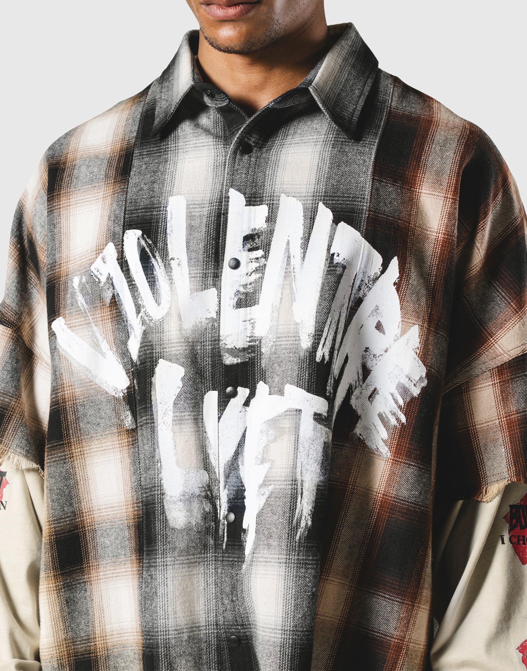 Cut-Off Layered Oversize Check Shirt - Ivory – LÝFT