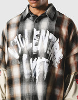 Cut-Off layered Oversize Check Shirt - Ivory