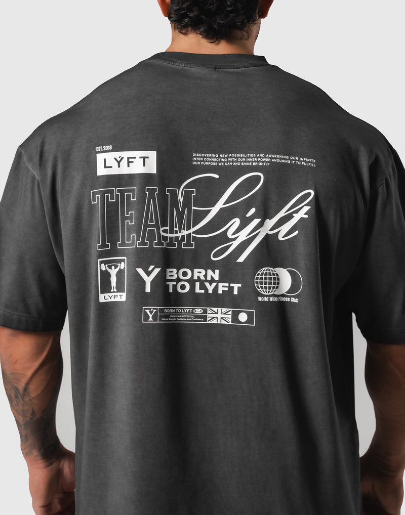 [たか] TEAM LÝFT GRAPHIC BIG T-SHIRT Extend Cotton Team LÝFT Graphic Big T-Shirt - Black