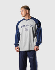 College Logo Raglan Big Long T-Shirt - Grey