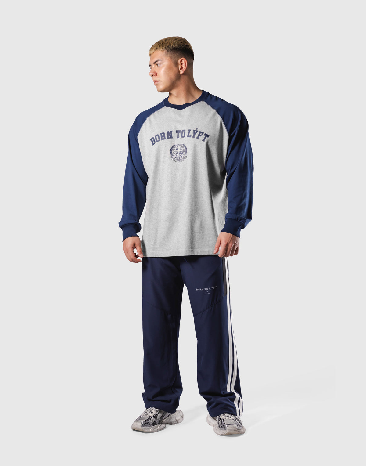 College Logo Raglan Big Long T-Shirt - Grey