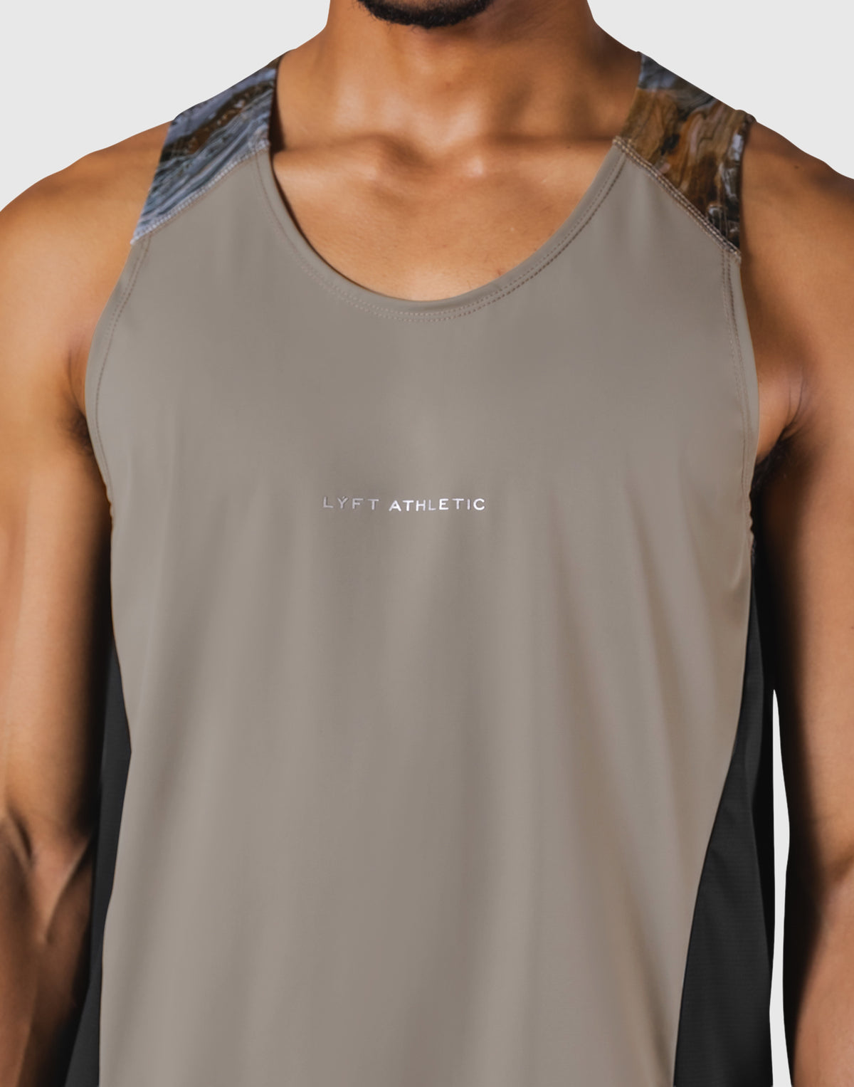 Shoulder Pattern Stretch Standard Tanktop - Beige
