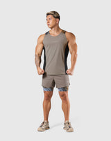 Shoulder Pattern Stretch Standard Tanktop - Beige