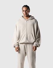 Oversize Vintage Sweat Zip-Up Hoodie - Beige