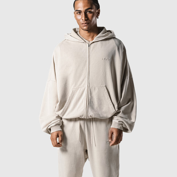 Oversized Vintage Zip-Up Hoodie - Beige – LÝFT