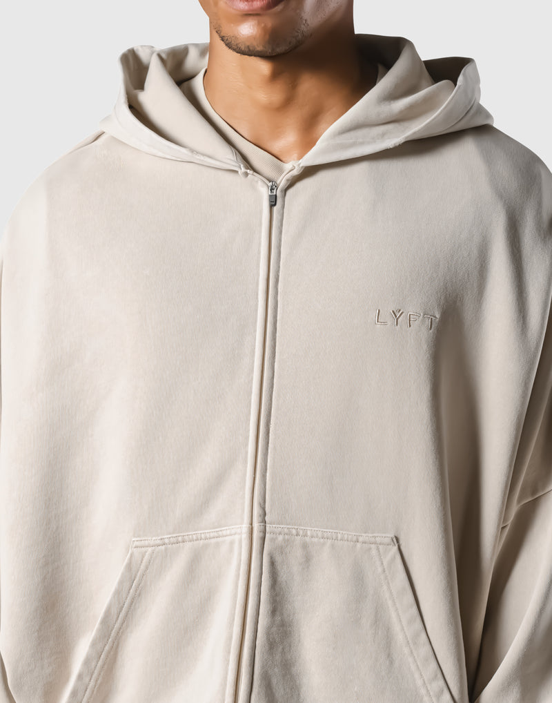 Oversize Vintage Sweat Zip-Up Hoodie - Beige – LÝFT