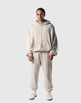 Oversize Vintage Sweat Zip-Up Hoodie - Beige