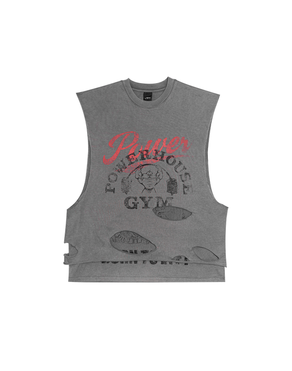 LÝFT × Power House Gym Layered Vintage Tanktop - D.Grey