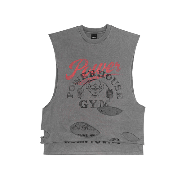 LÝFT × Power House Gym Layered Vintage Tanktop - D.Grey