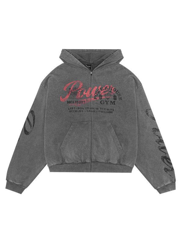 LÝFT × Power House Gym Vintage Sweat Zip-Up Hoodie - D.Grey