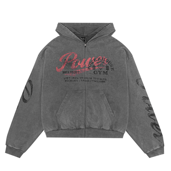LYFT × POWER HOUSE GYMVINTAGETANKTOP LÝFT × Power House Gym Vintage Sweat Zip-Up Hoodie - D.Grey
