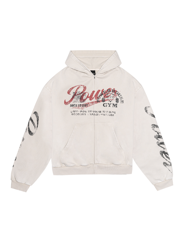 LÝFT × Power House Gym Vintage Sweat Zip-Up Hoodie - Ivory