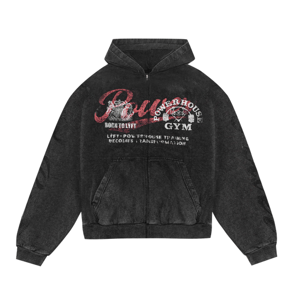 LÝFT × Power House Gym Vintage Sweat Zip-Up Hoodie - Black