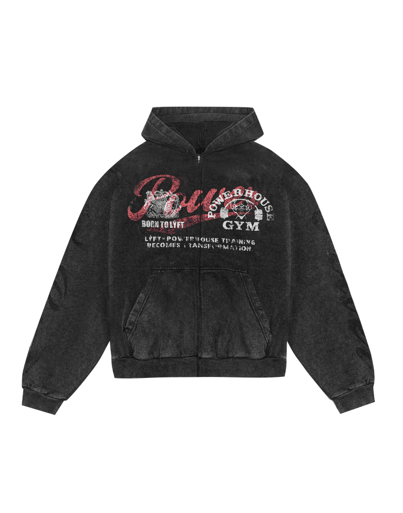 LÝFT × Power House Gym Vintage Sweat Zip-Up Hoodie - Black