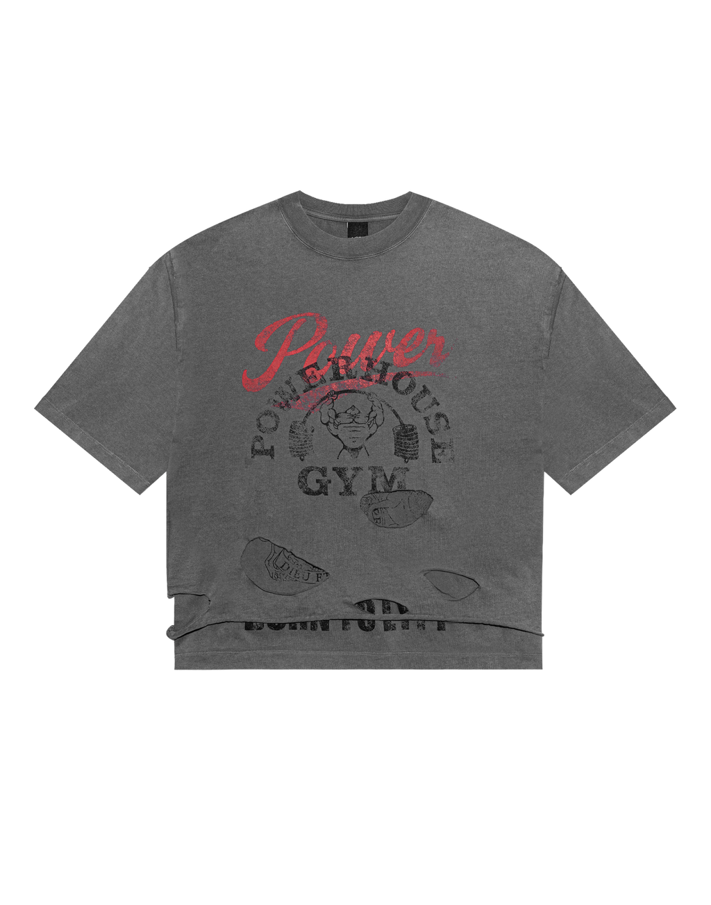 LÝFT × Power House Gym Layered Vintage Cropped T-Shirt - D.Grey