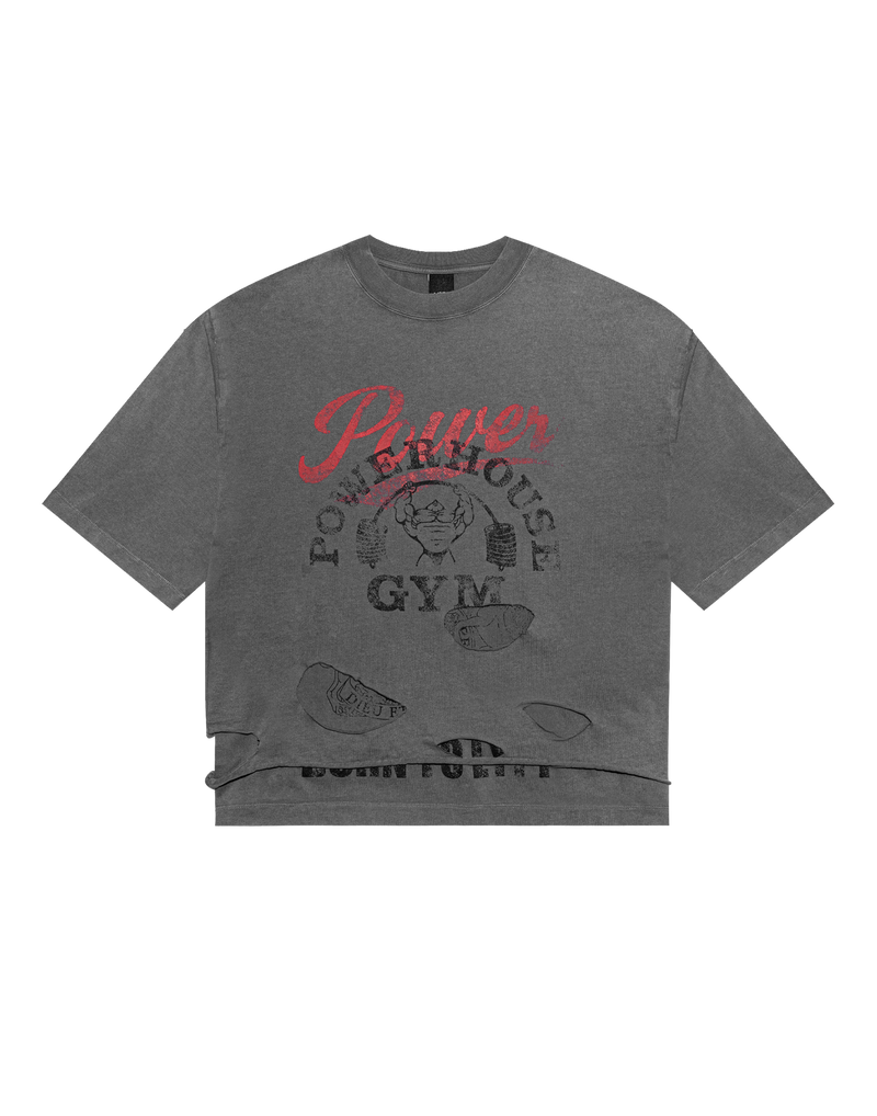 【最終値下げ】LÝFT × Power House Gym 　Tシャツ LÝFT × Power House Gym Layered Vintage Cropped T-Shirt - D.Grey